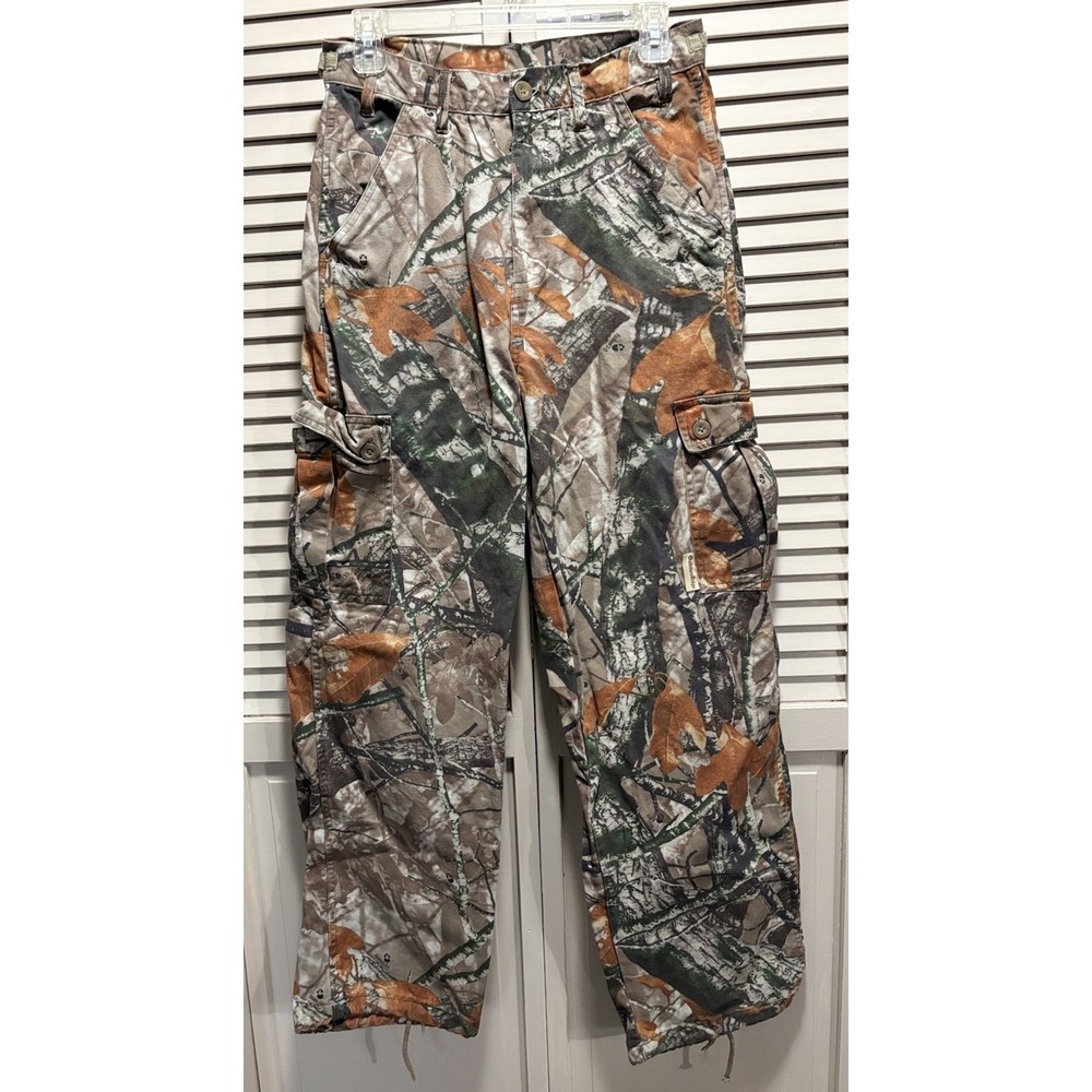 Outfitters Ridge Camo Cargo Straight Canvas Pants Mens Sz S Mid Rise Button Zip